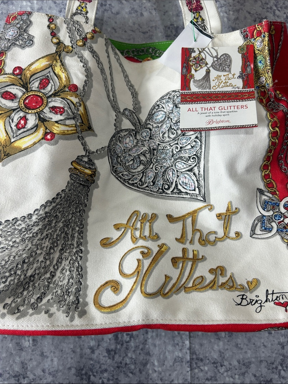 Brighton White and Red 'Love' Canvas Tote with Jeweled Graphic - Picture 5 of 12